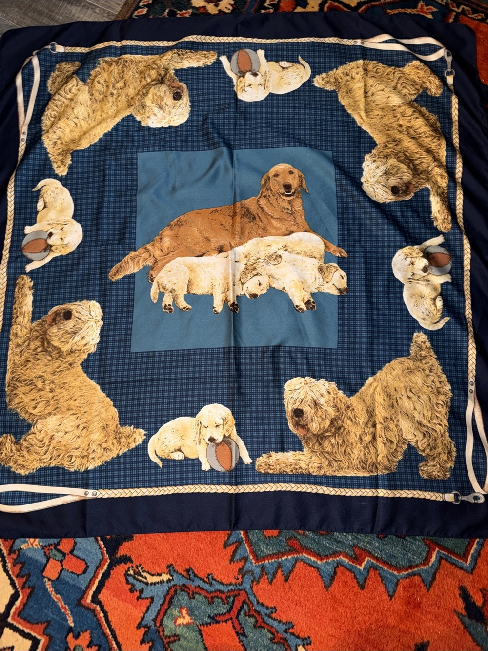 Vintage SYMPHONY SCARFS Dog Print Collectible Square Scarf 34" squared - Picture 3 of 7